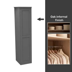 House Beautiful Realm Fitted Look Single Wardrobe, Oak Effect Carcass - Carbon Grey Shaker Door (W) 551mm X (H) 2256mm