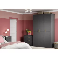 House Beautiful Realm Fitted Look Single Wardrobe, Oak Effect Carcass - Carbon Grey Shaker Door (W) 551mm X (H) 2256mm -Furniture Sale Store 13999764 7755005575157080