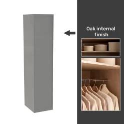 House Beautiful Honest Fitted Look Single Wardrobe, Oak Effect Carcass - Gloss Grey Slab Door (W) 490mm X (H) 2226mm