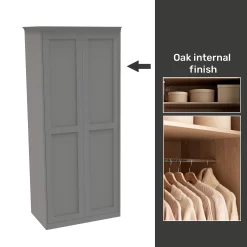 House Beautiful Realm Fitted Look Double Wardrobe, Oak Effect Carcass - Grey Shaker Doors (W) 1001mm X (H) 2256mm