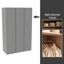 House Beautiful Escape Fitted Look Triple Wardrobe, Oak Effect Carcass - Gloss Grey Handleless Doors (W) 1390mm X (H) 2226mm