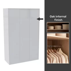 House Beautiful Honest Fitted Look Triple Wardrobe, Oak Effect Carcass - Gloss White Slab Doors (W) 1390mm X (H) 2226mm