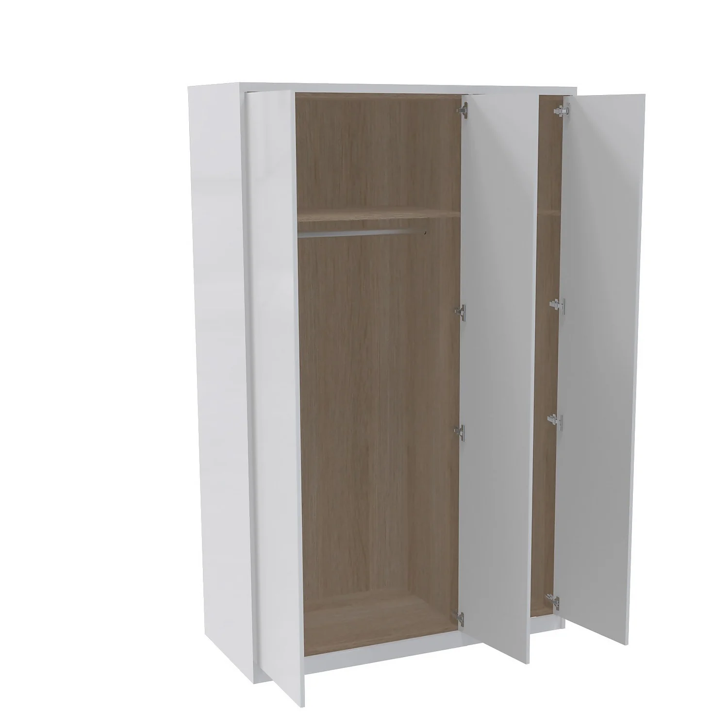 House Beautiful Honest Fitted Look Triple Wardrobe, Oak Effect Carcass - Gloss White Slab Doors (W) 1390mm X (H) 2226mm 2 House Beautiful Honest Fitted Look Triple Wardrobe, Oak Effect Carcass - Gloss White Slab Doors (W) 1390mm X (H) 2226mm - Image 2