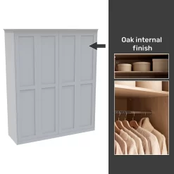 House Beautiful Realm Fitted Look Quad Wardrobe, Oak Effect Carcass - White Shaker Doors (W) 1901mm X (H) 2256mm