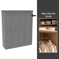 House Beautiful Realm Fitted Look Quad Wardrobe, Oak Effect Carcass - Grey Shaker Doors (W) 1901mm X (H) 2256mm