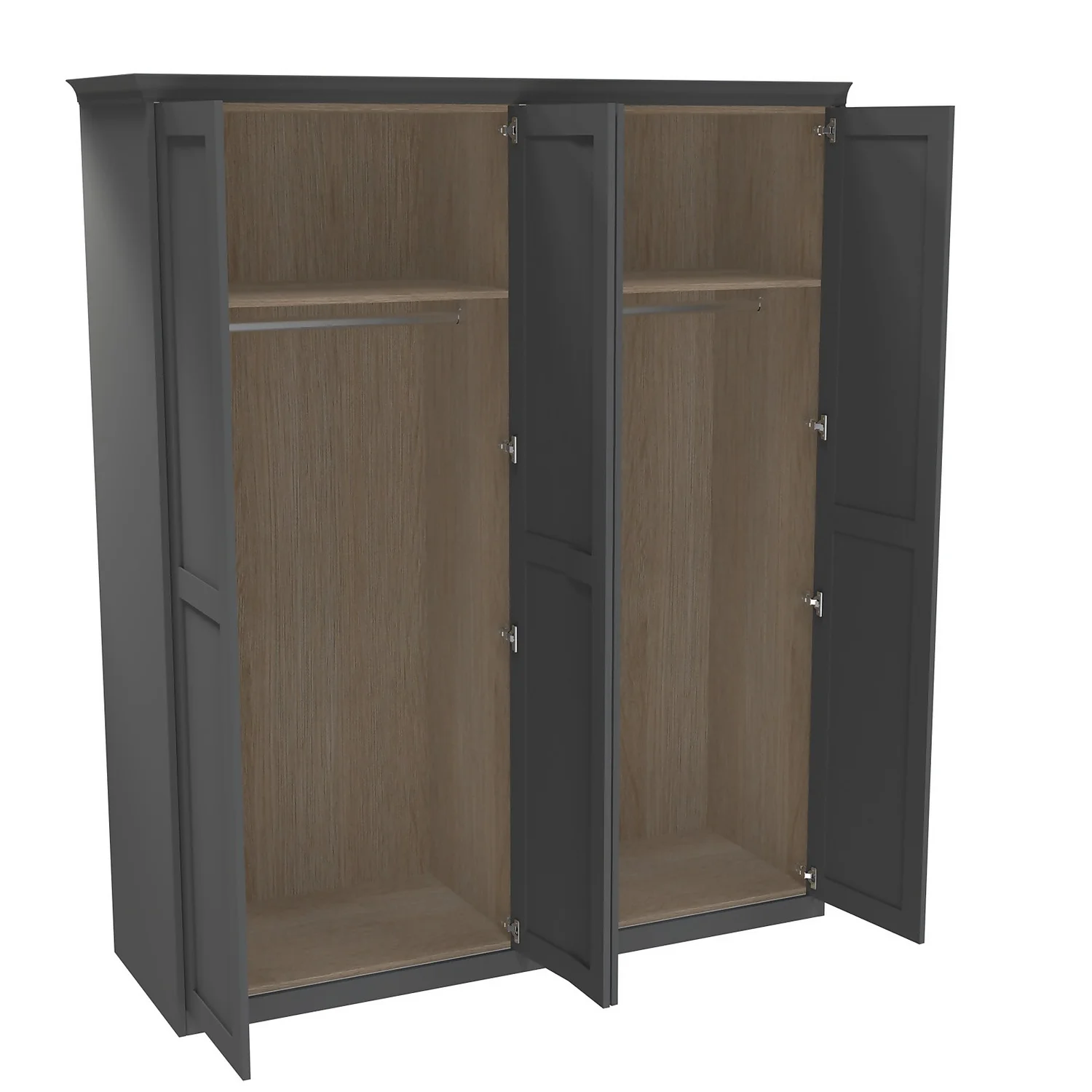 House Beautiful Realm Fitted Look Quad Wardrobe, Oak Effect Carcass - Carbon Grey Shaker Doors (W) 1901mm X (H) 2256mm 2 House Beautiful Realm Fitted Look Quad Wardrobe, Oak Effect Carcass - Carbon Grey Shaker Doors (W) 1901mm X (H) 2256mm - Image 2