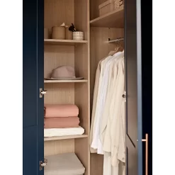 House Beautiful Realm Fitted Look Corner Wardrobe, Oak Effect Carcass - Navy Blue Shaker Doors (W) 1103mm X (H) 2256mm -Furniture Sale Store 13999801 1385036420733423