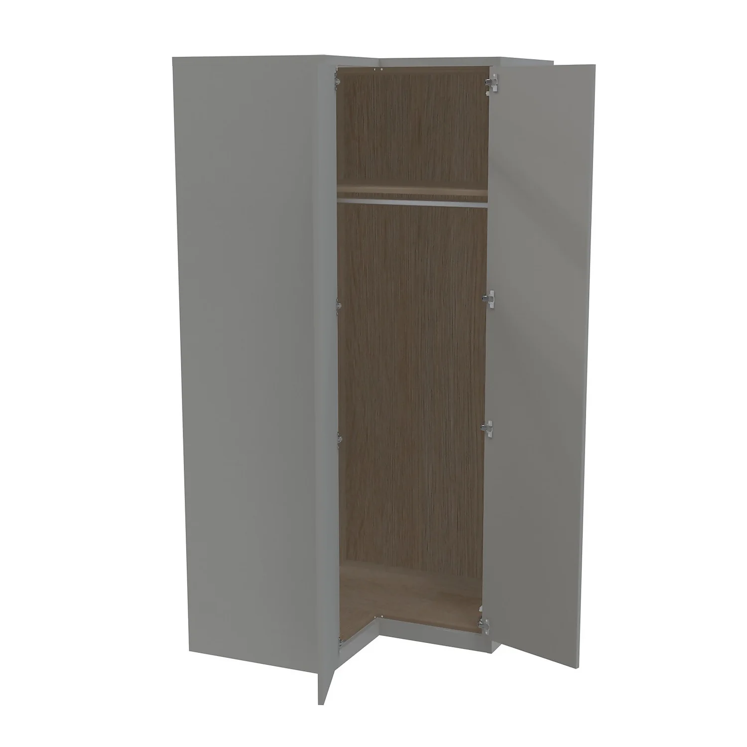 House Beautiful Honest Fitted Look Corner Wardrobe, Oak Effect Carcass - Gloss Grey Slab Doors (W) 1073mm X (H) 2226mm 2 House Beautiful Honest Fitted Look Corner Wardrobe, Oak Effect Carcass - Gloss Grey Slab Doors (W) 1073mm X (H) 2226mm - Image 2