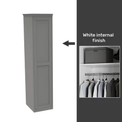 House Beautiful Realm Fitted Look Single Wardrobe, White Carcass - Grey Shaker Door (W) 551mm X (H) 2256mm