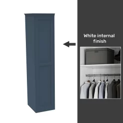 House Beautiful Realm Fitted Look Single Wardrobe, White Carcass - Navy Blue Shaker Door (W) 551mm X (H) 2256mm