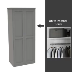 House Beautiful Realm Fitted Look Double Wardrobe, White Carcass - Grey Shaker Doors (W) 1001mm X (H) 2256mm