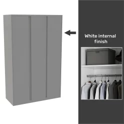 House Beautiful Escape Fitted Look Triple Wardrobe, White Carcass - Gloss Grey Handleless Doors (W) 1390mm X (H) 2226mm