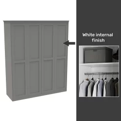 House Beautiful Realm Fitted Look Quad Wardrobe, White Carcass - Grey Shaker Doors (W) 1901mm X (H) 2256mm