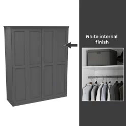 House Beautiful Realm Fitted Look Quad Wardrobe, White Carcass - Carbon Grey Shaker Doors (W) 1901mm X (H) 2256mm