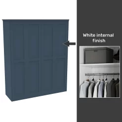 House Beautiful Realm Fitted Look Quad Wardrobe, White Carcass - Navy Blue Shaker Doors (W) 1901mm X (H) 2256mm