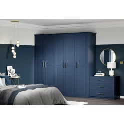 House Beautiful Realm Fitted Look Quad Wardrobe, White Carcass - Navy Blue Shaker Doors (W) 1901mm X (H) 2256mm -Furniture Sale Store 13999893 2145005573903053