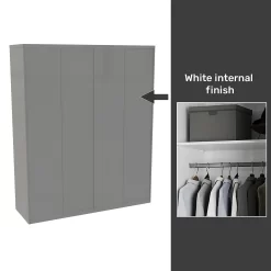 House Beautiful Honest Fitted Look Quad Wardrobe, White Carcass - Gloss Grey Slab Doors (W) 1840mm X (H) 2226mm