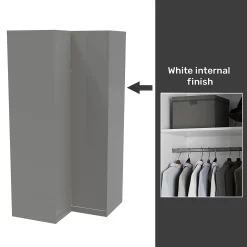 House Beautiful Honest Fitted Look Corner Wardrobe, White Carcass - Gloss Grey Slab Doors (W) 1073mm X (H) 2226mm