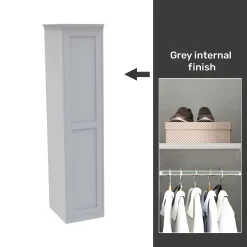 House Beautiful Realm Fitted Look Single Wardrobe, Grey Carcass - White Shaker Door (W) 551mm X (H) 2256mm