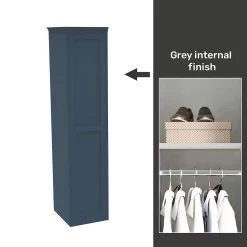 House Beautiful Realm Fitted Look Single Wardrobe, Grey Carcass - Navy Blue Shaker Door (W) 551mm X (H) 2256mm
