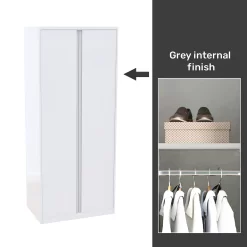 House Beautiful Escape Fitted Look Double Wardrobe, Grey Carcass - Gloss White Handleless Doors (W) 940mm X (H) 2226mm