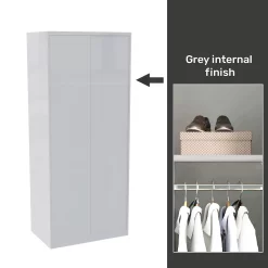 House Beautiful Honest Fitted Look Double Wardrobe, Grey Carcass - Gloss White Slab Doors (W) 940mm X (H) 2226mm