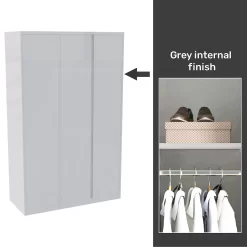 House Beautiful Escape Fitted Look Triple Wardrobe, Grey Carcass - Gloss White Handleless Doors (W) 1390mm X (H) 2226mm