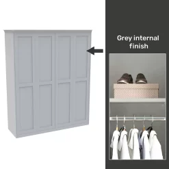 House Beautiful Realm Fitted Look Quad Wardrobe, Grey Carcass - White Shaker Doors (W) 1901mm X (H) 2256mm
