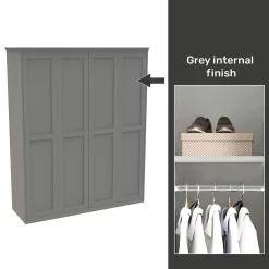 House Beautiful Realm Fitted Look Quad Wardrobe, Grey Carcass - Grey Shaker Doors (W) 1901mm X (H) 2256mm