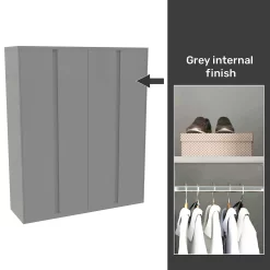 House Beautiful Escape Fitted Look Quad Wardrobe, Grey Carcass - Gloss Grey Handleless Doors (W) 1840mm X (H) 2226mm