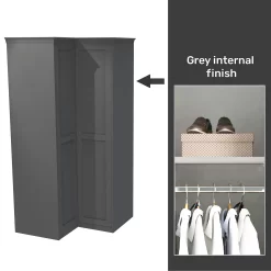House Beautiful Realm Fitted Look Corner Wardrobe, Grey Carcass - Carbon Grey Shaker Doors (W) 1103mm X (H) 2256mm