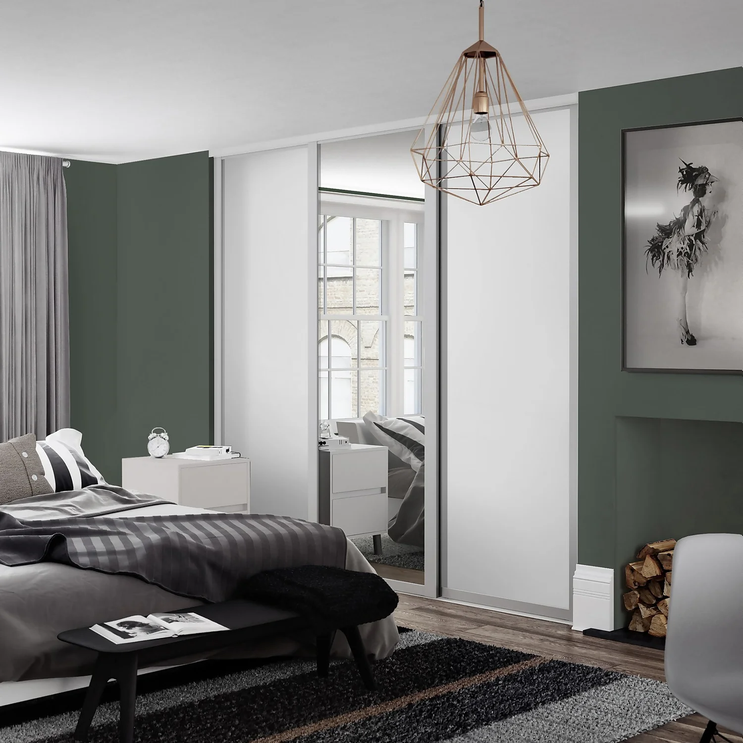 Shaker 3 Door Sliding Wardrobe Kit Dove Grey Panel / Mirror With Dove Grey Frame (W)2592 X (H)2260mm 2 Shaker 3 Door Sliding Wardrobe Kit Dove Grey Panel / Mirror With Dove Grey Frame (W)2592 X (H)2260mm - Image 2