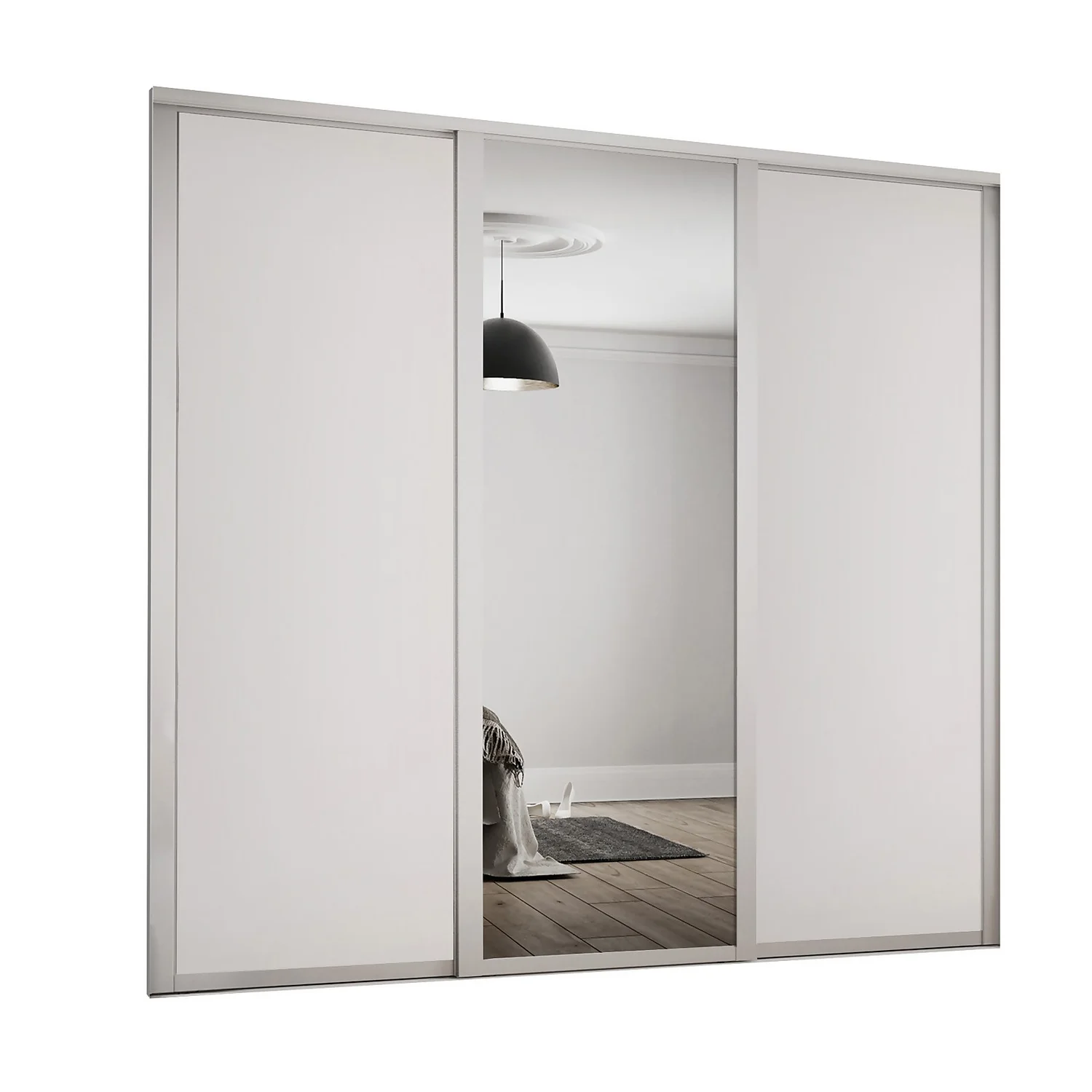 Shaker 3 Door Sliding Wardrobe Kit Dove Grey Panel / Mirror With Dove Grey Frame (W)2592 X (H)2260mm 1 Shaker 3 Door Sliding Wardrobe Kit Dove Grey Panel / Mirror With Dove Grey Frame (W)2592 X (H)2260mm