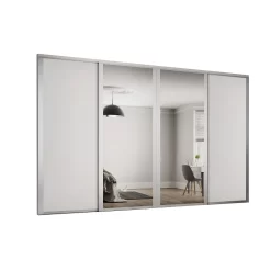 Shaker 4 Door Sliding Wardrobe Kit Dove Grey Panel / Mirror With Dove Grey Frame (W)2898 X (H)2260mm