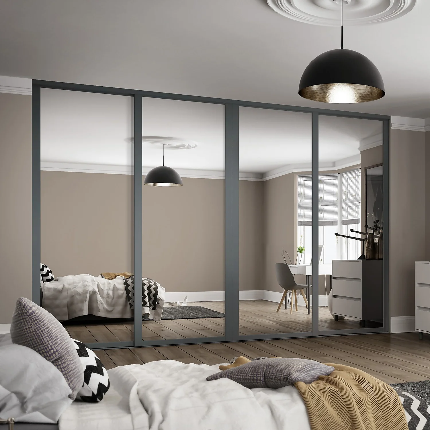 Shaker 4 Door Sliding Wardrobe Kit Mirror With Graphite Frame (W)2898 X (H)2260mm 2 Shaker 4 Door Sliding Wardrobe Kit Mirror With Graphite Frame (W)2898 X (H)2260mm - Image 2