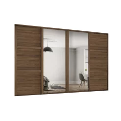 Shaker 4 Door Sliding Wardrobe Kit Walnut Panel / Mirror With Walnut Frame (W)2898 X (H)2260mm