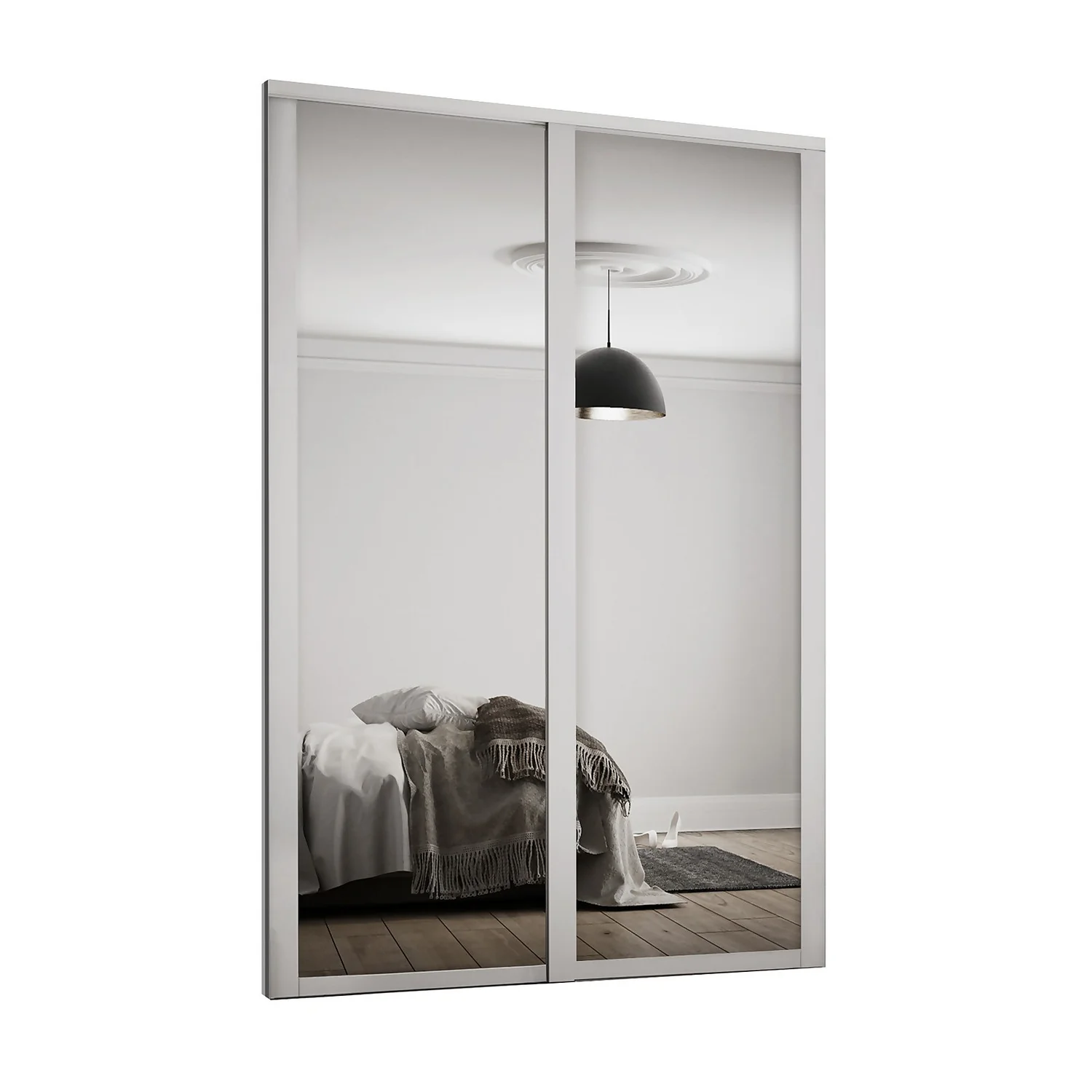 Shaker 2 Door Sliding Wardrobe Kit Mirror With Dove Grey Frame (W)1449 X (H)2260mm 1 Shaker 2 Door Sliding Wardrobe Kit Mirror With Dove Grey Frame (W)1449 X (H)2260mm