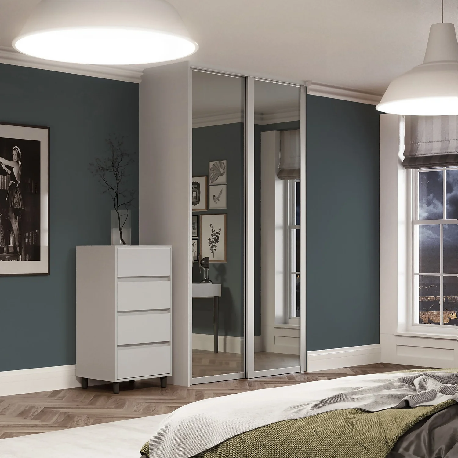 Shaker 2 Door Sliding Wardrobe Kit Mirror With Dove Grey Frame (W)1449 X (H)2260mm 2 Shaker 2 Door Sliding Wardrobe Kit Mirror With Dove Grey Frame (W)1449 X (H)2260mm - Image 2